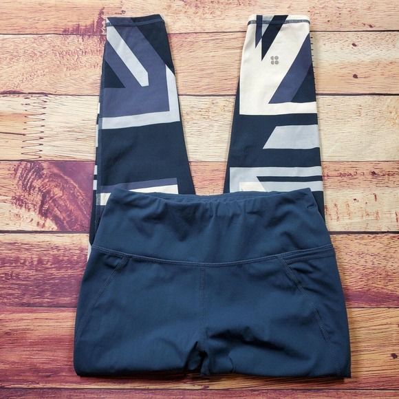 CC - Sweaty Betty The Power Leggings 7/8 Pants Womens XS Union Jack Blue Stretch - Picture 3 of 7